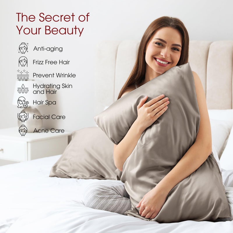 WLOSJ 100% Silk Pillow Cases 2 Pack Queen Size Mulberry Silk Pillowcase for Hair and Skin Set of 2 Highest Grade 6A Silk Soft Breathable Cooling with Hidden Zipper  Grey - Image 3